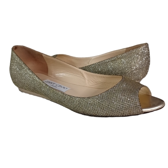 jimmy CHOO Gold Glitter Ballerina flats shoes - Picture 5 of 8